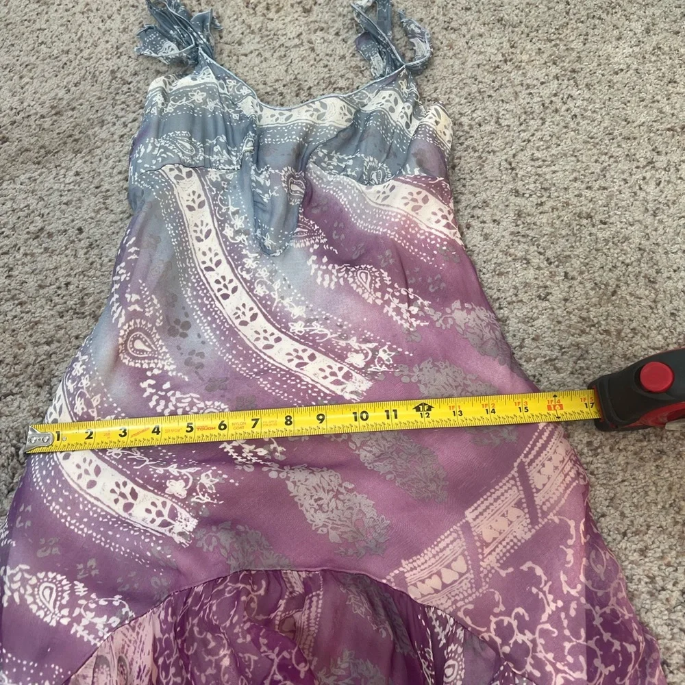 RANGOON SILK HANDKERCHIEF MULTI PRINT Resort floral midi guest Dress small - Picture 15 of 16